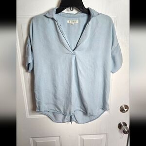 Harper Chambray Short Sleeve Popover Blouse Light Blue Medium